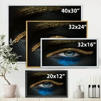 Дизайнарт 'момичешки очи със златна верижка и син пигмент' модерна рамка платно стена арт принт