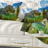 Дизайнарт зелен алпийски язовир - пейзажна печатна възглавница за хвърляне - 18х18