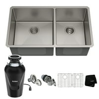 Краус стандарт про габарит Долно монтиране Двойна купа кухненска мивка от неръждаема стомана с защита на отпадъците непрекъснато