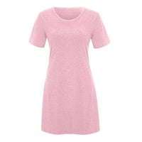 Женски непринуден къс ръкав солидна мека разхлабена мини рокля ежедневно облекло розово s