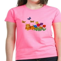Cafepress - Оранжева котка в тениска с лалета - женска тъмна тениска