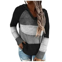Qwertyu дамски ризи за пуловер плетени извънгабаритни теглене тънък пуловер за жени цветен блок лек свободен прилеп
