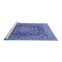 Ahgly Company Machine Pashable Indoor Rectangle Medallion Blue Traditional Area Rugs, 5 '7'