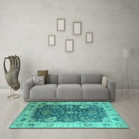 Ahgly Company Machine Wareable Indoor Square Oriental Turquoise Blue Industrial Area Rugs, 7 'квадрат