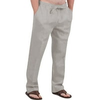 Мъжки модни ежедневни памучни памучни конопени теглене твърд цвят плажни панталони панталони