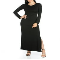 Комфорт облекло жените дълъг ръкав страна цепка монтирани Черна Макси рокля
