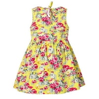 Сладки пролетни рокли за момичета без ръкави срещу ивица от врата, отпечатана с колан рокля 3-7y