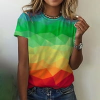 Borniu жени лятна тениска цветен модели на тениски върхове за небрежни върхове с къси ръкави с кръгла шия