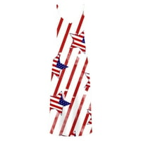Usmixi дамски рокли Деня на независимостта Разхлабени спагети каишка дълги рокли за 4 юли Модна звезда флаг печат с v-образно