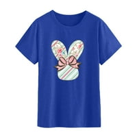 Роли ризи за жени Crewneck Уютна блуза Небрежно основен великденски заек уши Графичен тениски за печат с късо ръкав Класика-подходяща
