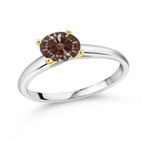 Gem Stone King 10K бял и жълто златен пръстен за пасианс комплект с кръгла фантазия кафява циркония