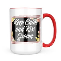 Neonblond Флорална граница Пазете спокойствие и целунете Groom Mug Gift For Coffee Lea Lovers