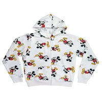 Disney Men Mickey Mouse All-Over Print Zip Hoodie Sweatshirt White