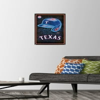 Тексас Рейнджърс - Плакат за стена на неонова шлем с бутални щифтове, 14.725 22.375