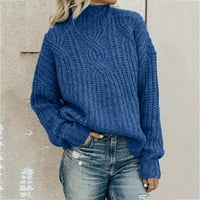 WHLBF пуловери за жени за жени, дамски плътен пуловер с дълъг ръкав свободен пуловер за плетене на костенурка