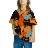 Penkiiy Момичета Модни модни Crewneck къси ръкави котки печат лято ежедневни разхлабени тениски години оранжеви в продажба