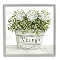 Ступел индустрии реколта цвете плантатор Рустик цъфти пълни листа Живопис сива рамка изкуство печат стена изкуство, дизайн от