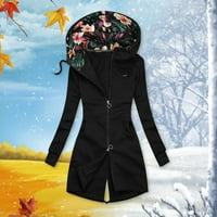Hanzidakd плюс размери якета палта за жени Зима есен с дълъг ръкав модна качулка от печат твърд цвят Turtleneck Zipp Pocket Rish