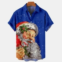 Дакийски мъжки тениски Просвещение Мъже непринудени солидни бутони Коледа Дядо Коледа Печат с джобни революционни ризи с къс ръкав блуза Мъжки ризи Просвет синьо