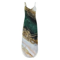 Umitay Prom рокля Женски небрежен отпечатан сундер джобни спагети каишка студено рамо без ръкави с разцепване макси рокли плажна
