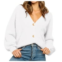 Дълги бели жилетки за жени блейзери кардиган за жени Солиден моден бутон Външен V-образен цвят Дамски пуловер пуловер пуловер