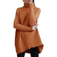 Жени пуловер пуловер моден есен зима нередовен подгъв костенурка с дълъг ръкав плетен пуловер за жени