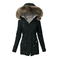 Якета на Caicj за жени Дамски моден рог бутон сгъстяващо палто с качулка зимно топло яке черен, l