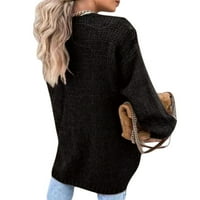 Женски ежедневен дълъг ръкав отворен преден размит плетен жилетки плюшено палто с пуловер