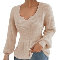 Женски пуловери Твърди цвят V-образно деколте за дълги ръкави Зимни пуловер Рули Колита с плетене на талии Топ офис улични дрехи пуловери