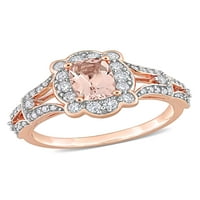 Карат Т. Г. В. възглавница-шлифован Морганит и карат Т. в. кръгъл диамант 10кт годежен пръстен от розово злато