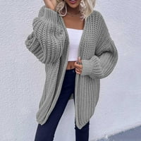Ketyyh-chn дамски пуловер плетен ежедневен жилет с дълъг ръкав пуловер за жени сиво, s