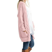 Джиюгала гащеризона за жени свободни пуловер с кабелни жилетка с дълъг ръкав с джобове с джобове