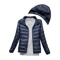Miayilima плюс размер палта за жени зимни тънки и леко палто небрежно палто тънко ватирано яке с разглобяема шапка флот 2xl