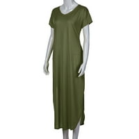 Жени рокли с къс ръкав дълъг лъжичка смяна на шията рокля солидна ежедневна жена лятна рокля зелена s