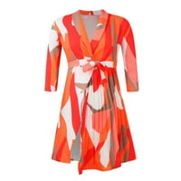 Дамски рокли слънчева рокля с дълъг ръкав отпечатан оранжев L