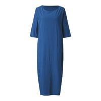 Дамски рокли от печат от средна дължина на лакътя с дължина а-линия лятна рокля синя 3xl