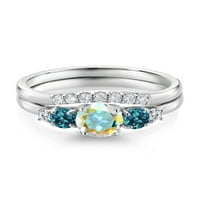 10k бяло злато Меркурий Мъгла Mystic Topaz London Blue Topaz и White Lab Grown Diamond Stone Bridal Angagement Сватбен пръстен