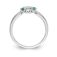 14k бяло злато Real Diamond и Emerald 3-каменна пръстен