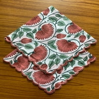 Корало и тюркоазено зелено индийски ръчен блок флорални отпечатани салфетки от памучен плат, подарък за сватбени домашни събития