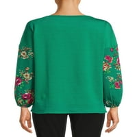 Френска хавлиена блуза с флорален принт с дълги ръкави