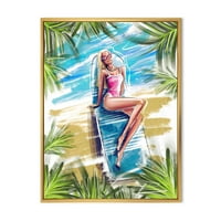 Портрет Красива Руса Модел На Плажа Слънчеви Бани Рамка Живопис Платно Изкуство Печат