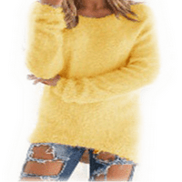 Жени модни масивни цветове с дълъг ръкав на пуловер плюшен мек пуловер