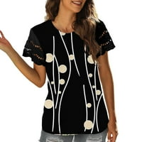 Дамски летни върхове дантелени тениски с къс ръкав отгоре свободна ежедневна тениска със солиден цвят модна хлабава горна риза блуза