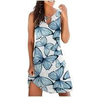 Одеерби флорална рокля за жени ежедневни робилни летни отпечатани танкови рокли кухи плаж сундерес без ръкави рокли сини