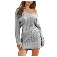 Женски рокли с пуловер с дълъг ръкав V Neck Mini пуловерни рокли