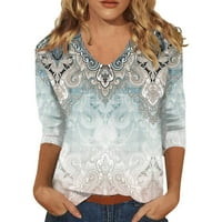 Mlqidk тениски ризи за жени ежедневни ръкави v Врат мраморна печатна туника върхове удобни леки свободни годни блузи пуловерни