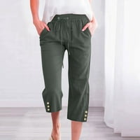 Wyongtao дамски памучно бельо каприси панталони прав крак с теглене еластична висока талия, свободни удобни капризи с джобове, армия зелено xxl
