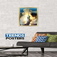 Трендс Интернешънъл Аполо Стартира Плакат За Стена 16.5 24.25.75 Златна Рамкирана Версия