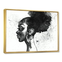 Дизайнарт черно-бял портрет на афроамериканка и модерна рамка платно за стена арт принт