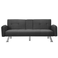 Разтегателен фотьойл, Модерен разтегателен диван с подлакътник и чаша, тъмно сиво